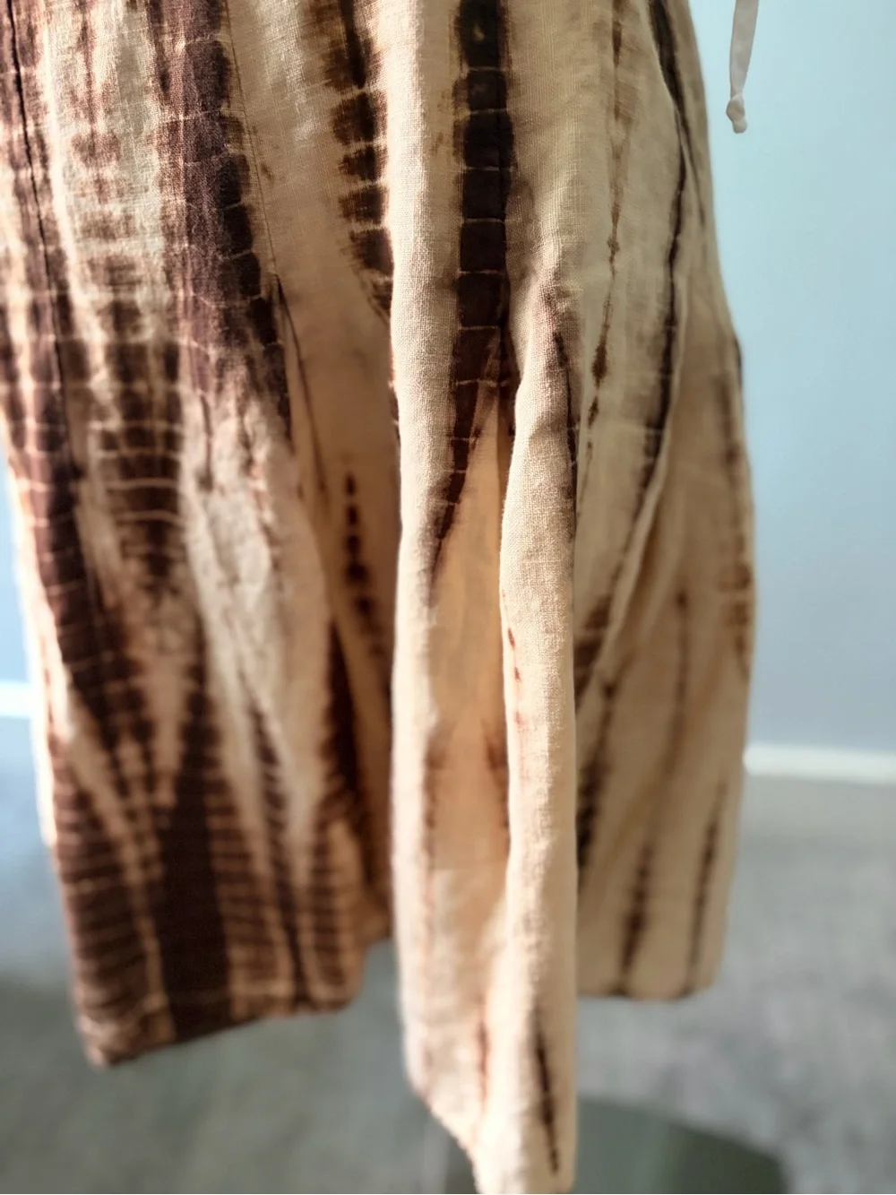 Michael Kors Linen Brown and Cream Tie-Dye A-Line Midi Skirt